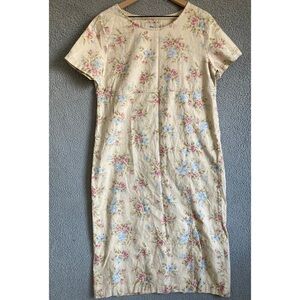 Cream Floral Short-Sleeve Shift Dress
